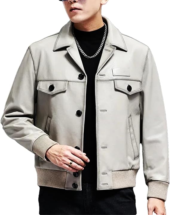 Men’s Natural Sheepskin Leather Jacket Cool Weather Business Casual Slim Coat