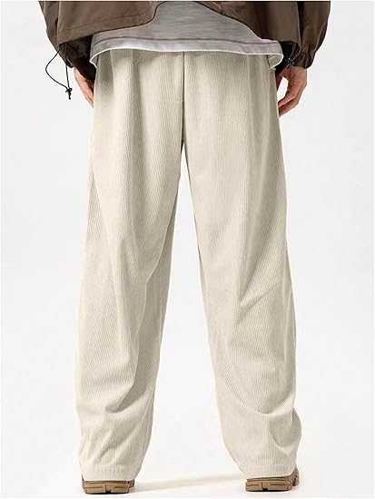 Men's Casual Straight Leg Pants Drawstring Waist Loose Fit Trousers with Pockets