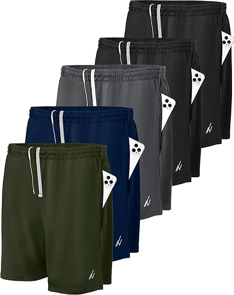 5 Pack Mens Athletic Shorts Quick Dry Loose-Fit Lightweight Running Workout Gym Shorts with Pockets