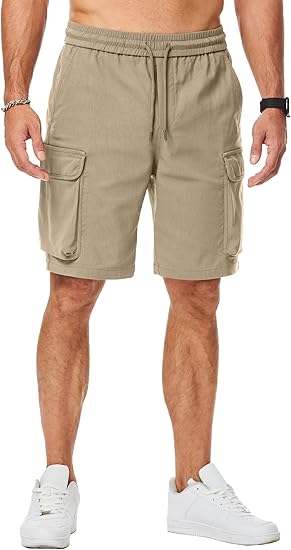 Men's Stretch Cargo Shorts Casual Drawstring Classic Loose Summer Shorts with Multiple Pockets