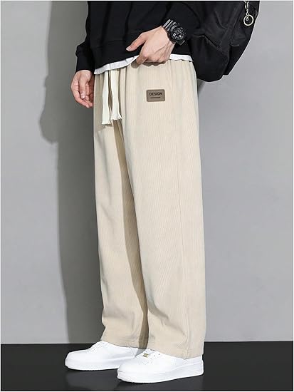 Men's Casual Straight Leg Pants Drawstring Waist Loose Fit Trousers with Pockets