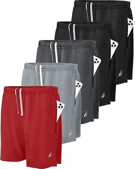 5 Pack Mens Athletic Shorts Quick Dry Loose-Fit Lightweight Running Workout Gym Shorts with Pockets