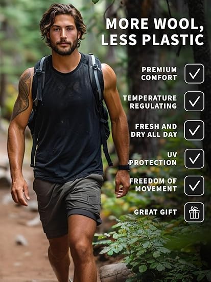 Wool Tank Top Men - Active Merino Wool Undershirt Moisture Wicking Breathable Anti-Odor Lightweight Base Layer