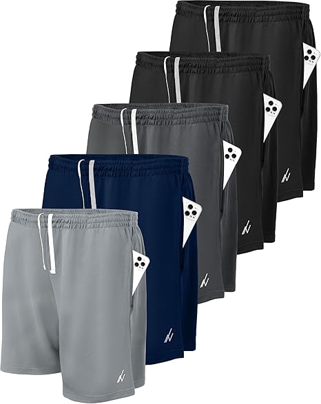 5 Pack Mens Athletic Shorts Quick Dry Loose-Fit Lightweight Running Workout Gym Shorts with Pockets