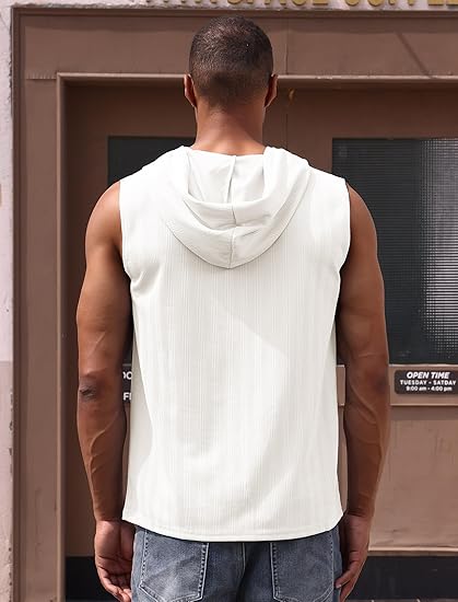 Men's Sleeveless Hooded Tank Top Pullover Cut Off Shirts with Pocket Hoodies Tank Tops Vest Casual Workout