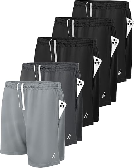 5 Pack Mens Athletic Shorts Quick Dry Loose-Fit Lightweight Running Workout Gym Shorts with Pockets