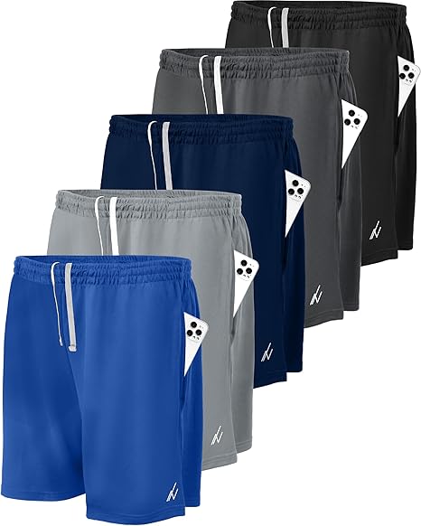 5 Pack Mens Athletic Shorts Quick Dry Loose-Fit Lightweight Running Workout Gym Shorts with Pockets