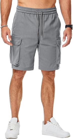 Men's Stretch Cargo Shorts Casual Drawstring Classic Loose Summer Shorts with Multiple Pockets