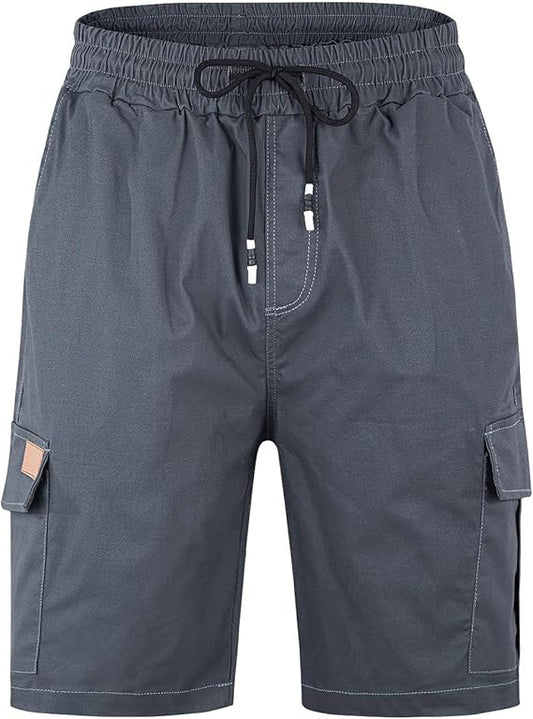 Men's Casual Twill Cargo Shorts Cotton Drawstring Classic Cargo Stretch Shorts with 6 Pockets