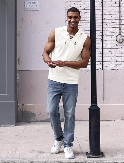 Men's Sleeveless Hooded Tank Top Pullover Cut Off Shirts with Pocket Hoodies Tank Tops Vest Casual Workout